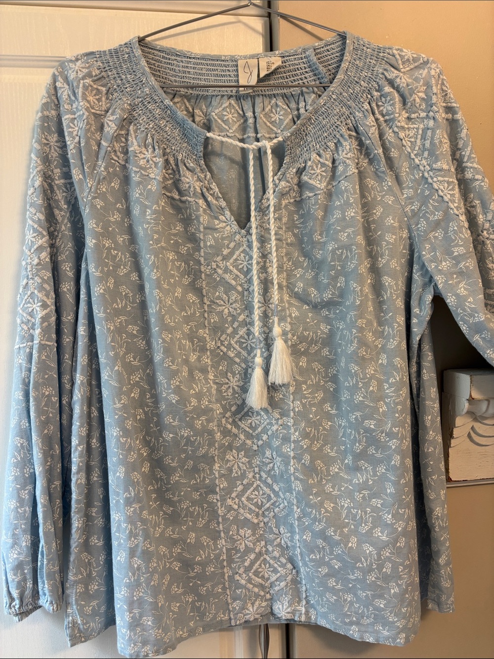 Joie linen cotton boho embroidered blouse